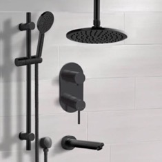 Black Ceiling Tub and Shower Faucet Set with Handheld